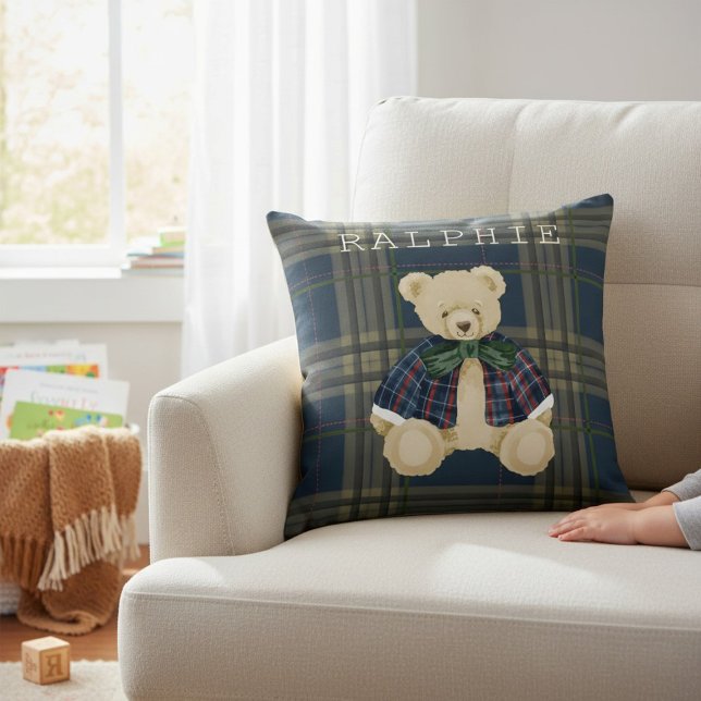 Almofada Teddy Bear Plaid Nursery Decor Throw Pillow (Criador carregado)