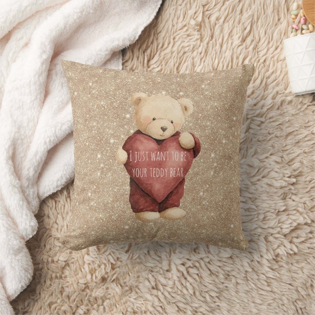 Almofada Teddy Bear Red Heart Gold Glitter (Cobertor)