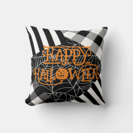 Almofada Teia de Aranha Preto e Branco Remendado Halloween