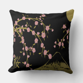 Almofada Tela Japonesa Rosa Sakura Dourado Preto