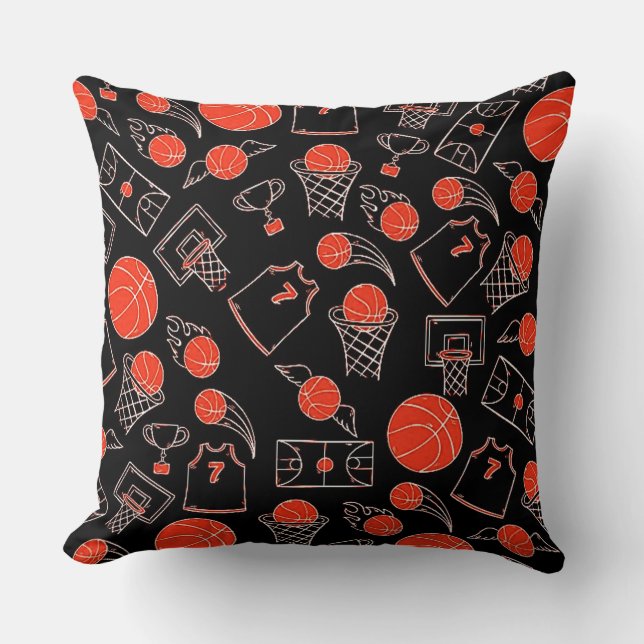Almofada Tema de Basquete Negro e Laranja (Frente)