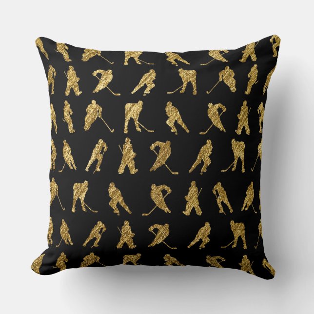 Almofada Tema De Hóquei Preto E Dourado (Frente)