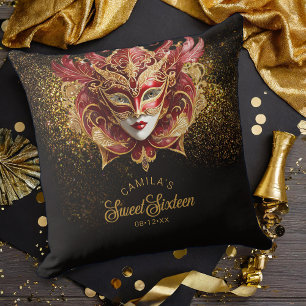 Almofada Tema de Mascarada Sweet 16 Vermelho Dourado V2 ID1