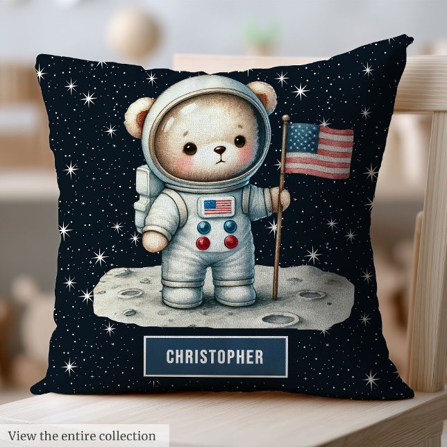 Almofada Tema espacial Urso de Teddy Travesseiro Personaliz (Space Theme Teddy Bear Pillow Personalized Baby Boy)