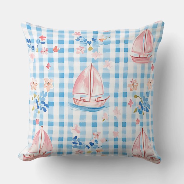 ALMOFADA TEMA NÁUTICO ROSA AZUL BRANCO PASTEL (Frente)