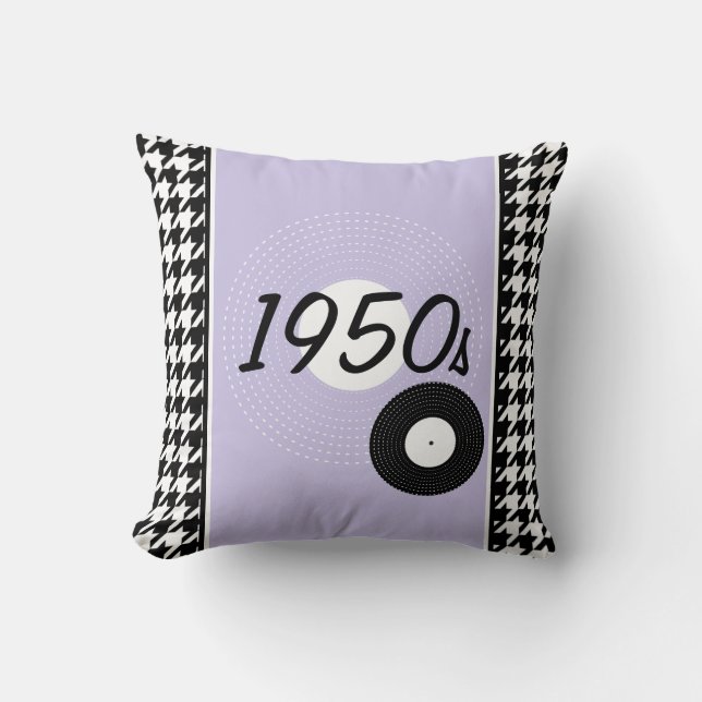 Almofada Tema roxo, preto e branco dos anos 50 Anúncio (Frente)