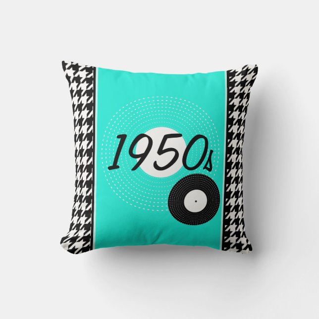 Almofada Tema Teal, blu, preto e branco dos anos 50 Anúncio (Frente)