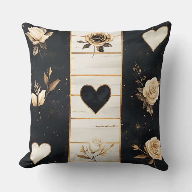 Almofada TEMA VALENTINE PRETO COM DESGASTE Dourado BRANCO (Frente)