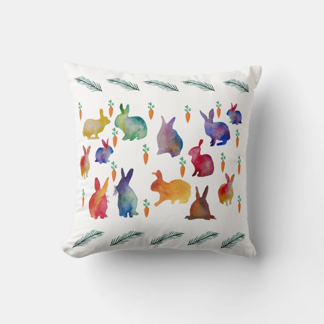 Almofada Tempo de Páscoa de Coelhos Coloridos Bonitos (Frente)