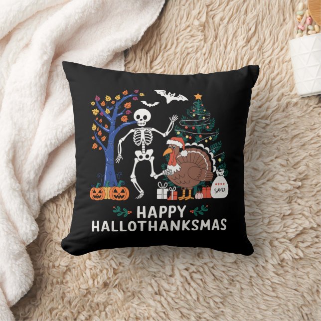 Almofada Temporada de Férias Feliz Hallothanksmas Presente  (Cobertor)