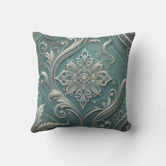 Almofada Tendência de Intrato Teal Motif Floral Design2 (Verso)