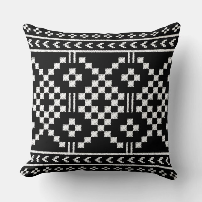 Almofada Tendência Padrão étnico preto e branco geométrico (Frente)