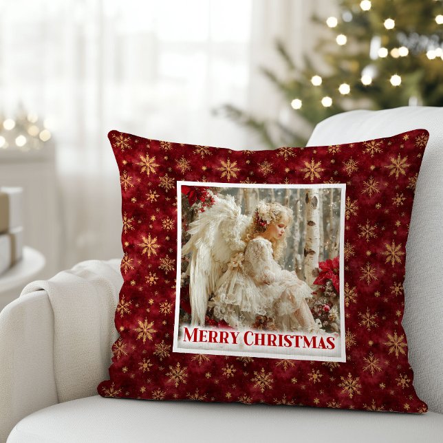 Almofada Tender Red and Gold Victorian Angel Christmas  (Tender Red and Gold Victorian Angel Christmas Pillow)