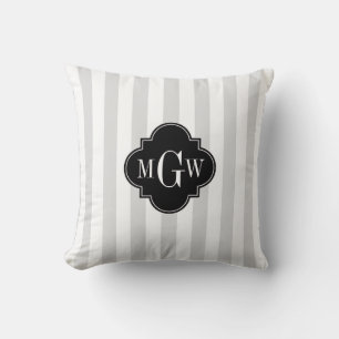 Almofada Tenente Gray Faixa Branca Preto Quatrefoil 3 Monog