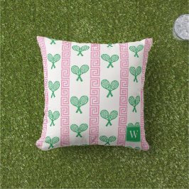 Almofada Tennis Faixa Chave Grega - Monograma Rosa & Verde