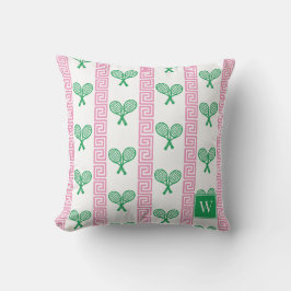 Almofada Tennis Faixa Chave Grega - Monograma Rosa & Verde