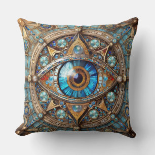 Almofada Terceiro Olho - Turquesa Blue Dourado Mandala