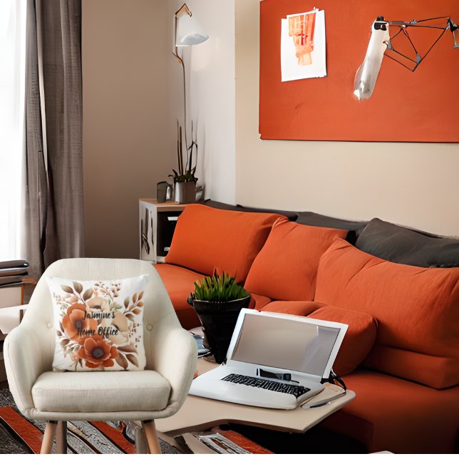 Almofada Terra Cotta, Beige, Brown Floral Home Office Cote (Home Office Throw Pillow
Personalized)