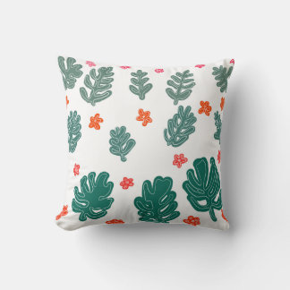 Almofada terra e mar: flores e plantas de padrão de rabisco