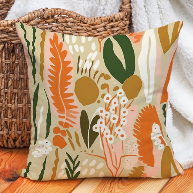 Almofada Terra Tonelada Verde Terra Cotta Laranja Abstrato (Brown, orange, and green abstract decorator pillow)