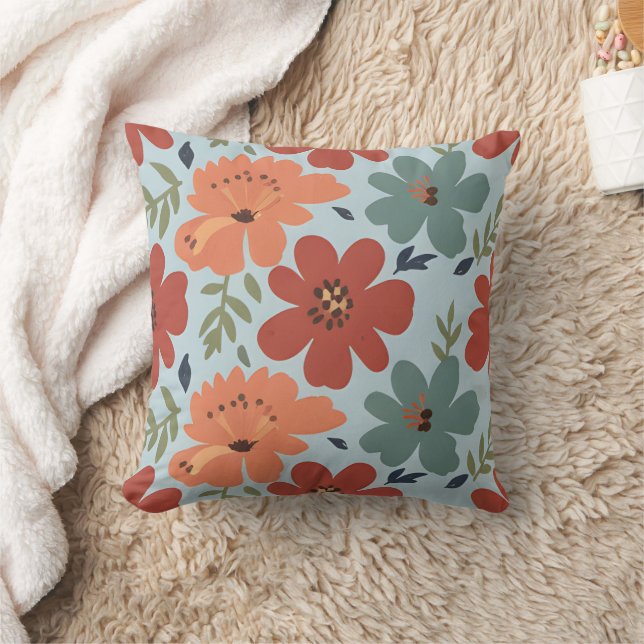 Almofada Terracota & Teal Floral Retro (Cobertor)