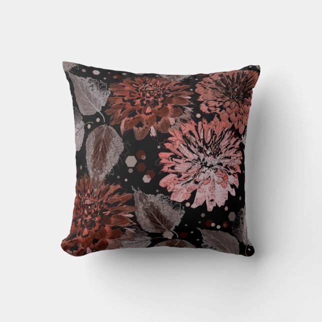 Almofada Terracotta flores com folhas de cinza em preto (Frente)