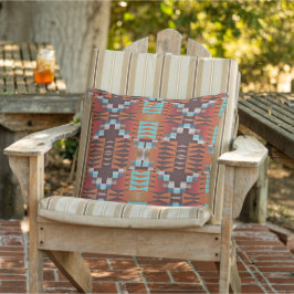 Almofada Terracotta Orange Brown Aqua Turquoise Arte Tribal