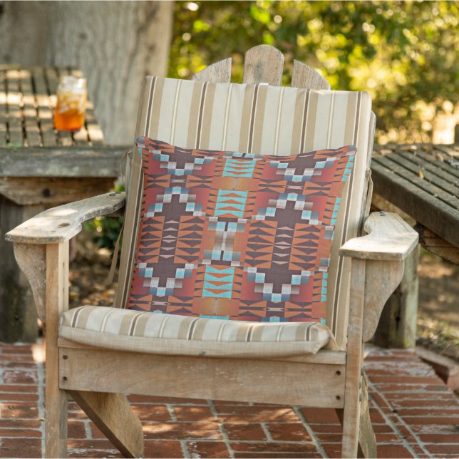 Almofada Terracotta Orange Brown Aqua Turquoise Arte Tribal (Cadeira)