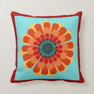 Almofada Terracotta & Teal Flower com Borda Vermelha Laranj