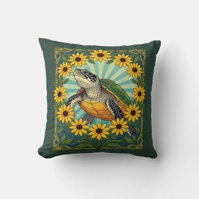 Almofada Terrapin E Flores De Olho Preto Susan Art Nouveau (Frente)