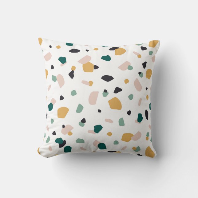 Almofada Terrazzo Verde Laranja Rosa Preto Padrão (Frente)