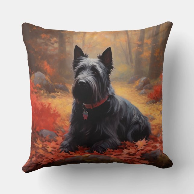 Almofada Terrier Escocês na Queda de Folhas de Outono Inspi (Verso)