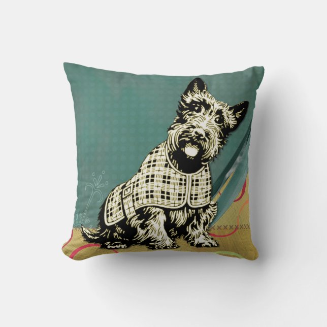 Almofada Terrier Home Decore escocês cor-de-rosa (Frente)