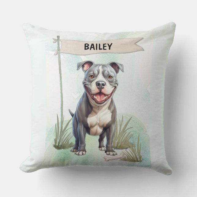 Almofada Terrier Pit Bull Aquarela Cachorro Personalizado (Frente)