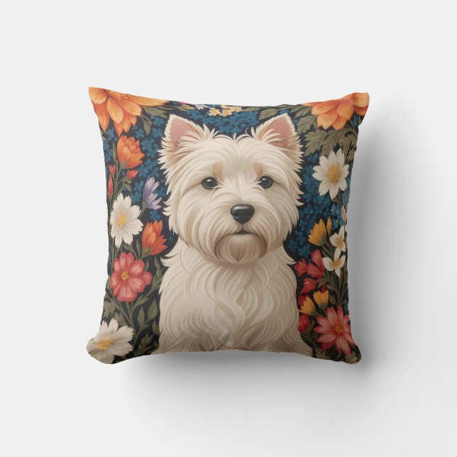 Almofada Terrier West Highland Elegante Cor Floral (Frente)