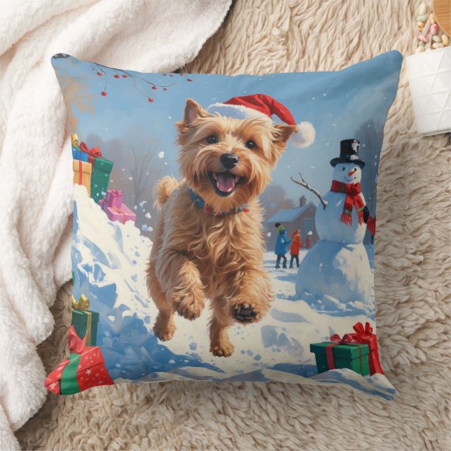 Almofada Térrier Wheaten Correndo na Neve com Chapéu de Nat (Cobertor)