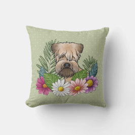Almofada Terrier Wheaten de Capa Macia Flores Coloridas Ver