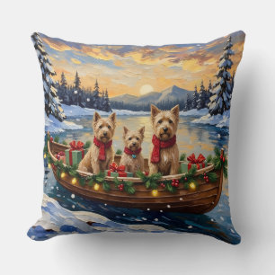 Almofada Terrier Wheaten de Casaco Macio no Barco de Natal