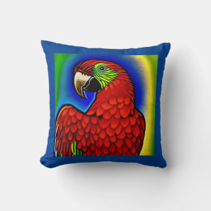 Almofada Tesouro Tropical: Trabalho de arte de papagaio Vib