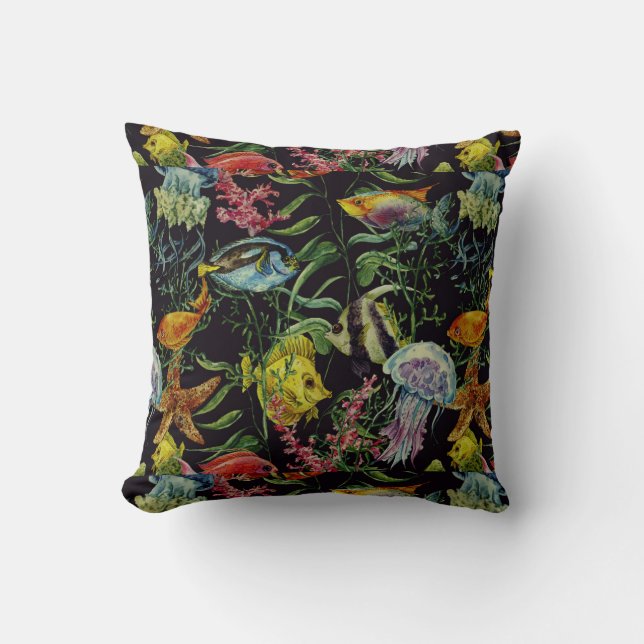 Almofada Teste padrão 1 da vida marinha da aguarela (Frente)