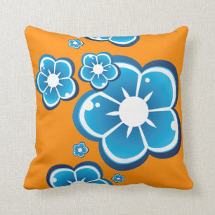 Almofada Teste padrão alaranjado azul da flor floral