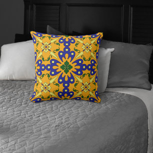 Almofada Teste padrão amarelo azul alaranjado do azulejo d