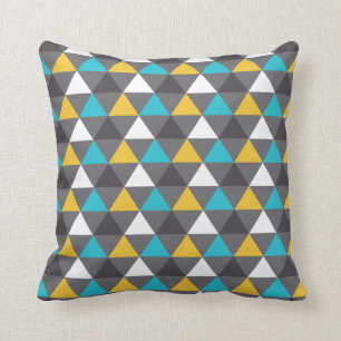 Almofada Teste padrão amarelo azul cinzento dos triângulo