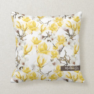 Almofada Teste padrão amarelo & branco da aguarela da flor