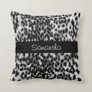 Almofada Teste padrão animal, preto, branco, monograma