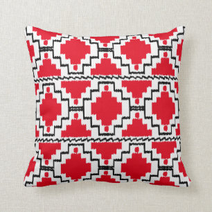 Almofada Teste padrão asteca de Ikat - vermelho, preto e