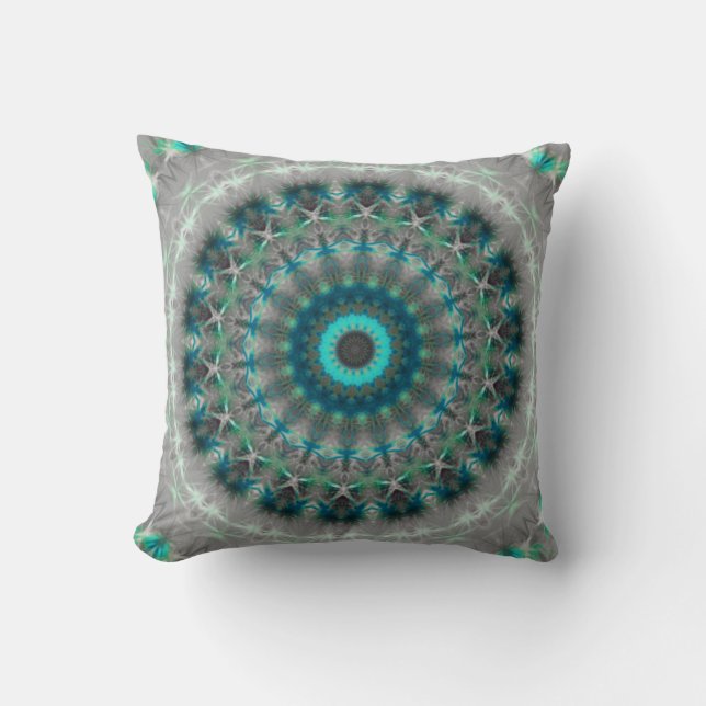 Almofada Teste padrão azul do caleidoscópio da mandala da (Frente)