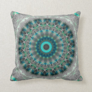 Almofada Teste padrão azul do caleidoscópio da mandala da