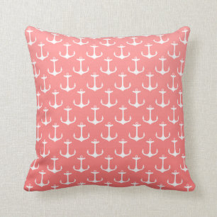 Almofada Teste padrão branco cor-de-rosa coral náutico da