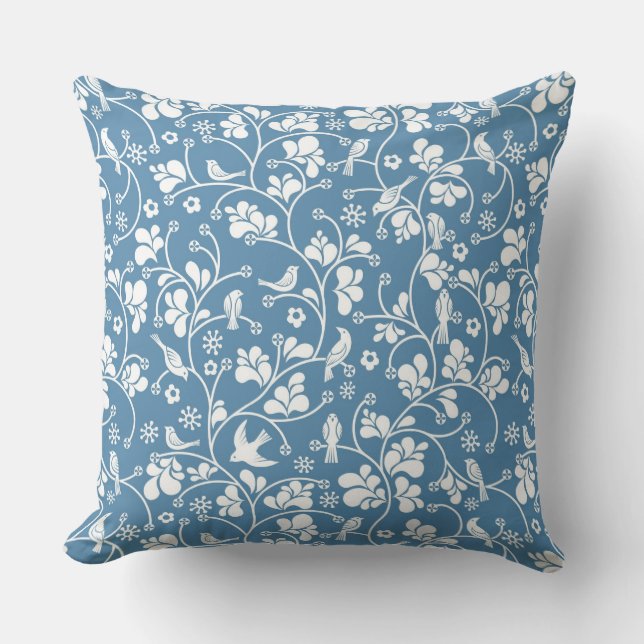 Almofada teste padrão com pássaros e ornamento das plantas (Frente)